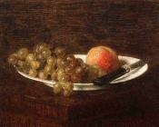 Still Life Peach and Grapes - 亨利·方丹·拉图尔